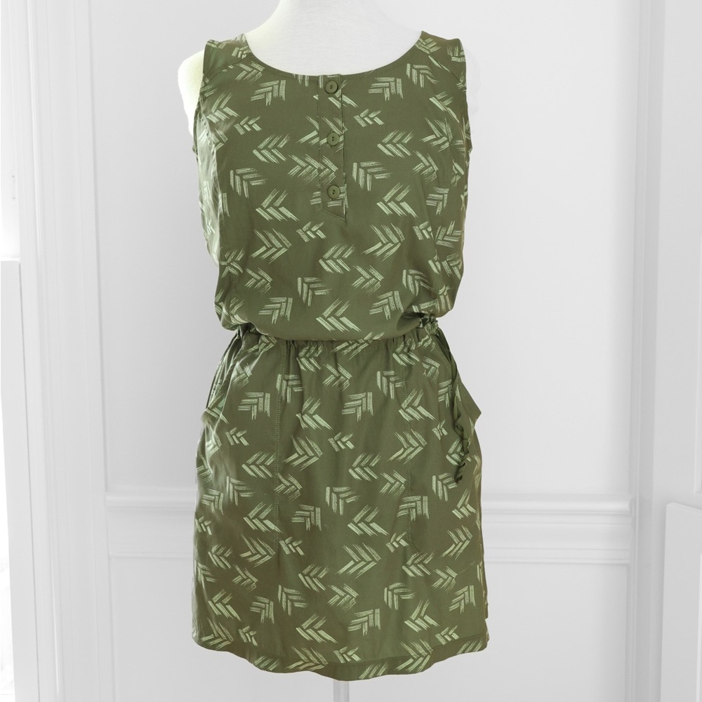 Toad&Co Olive Green Printed Sleeveless Mini Dress